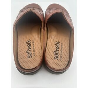 Softwalk S2264-245 Brown Woven Leather Clog Mules Womens 6.5 WW Wide Comfort